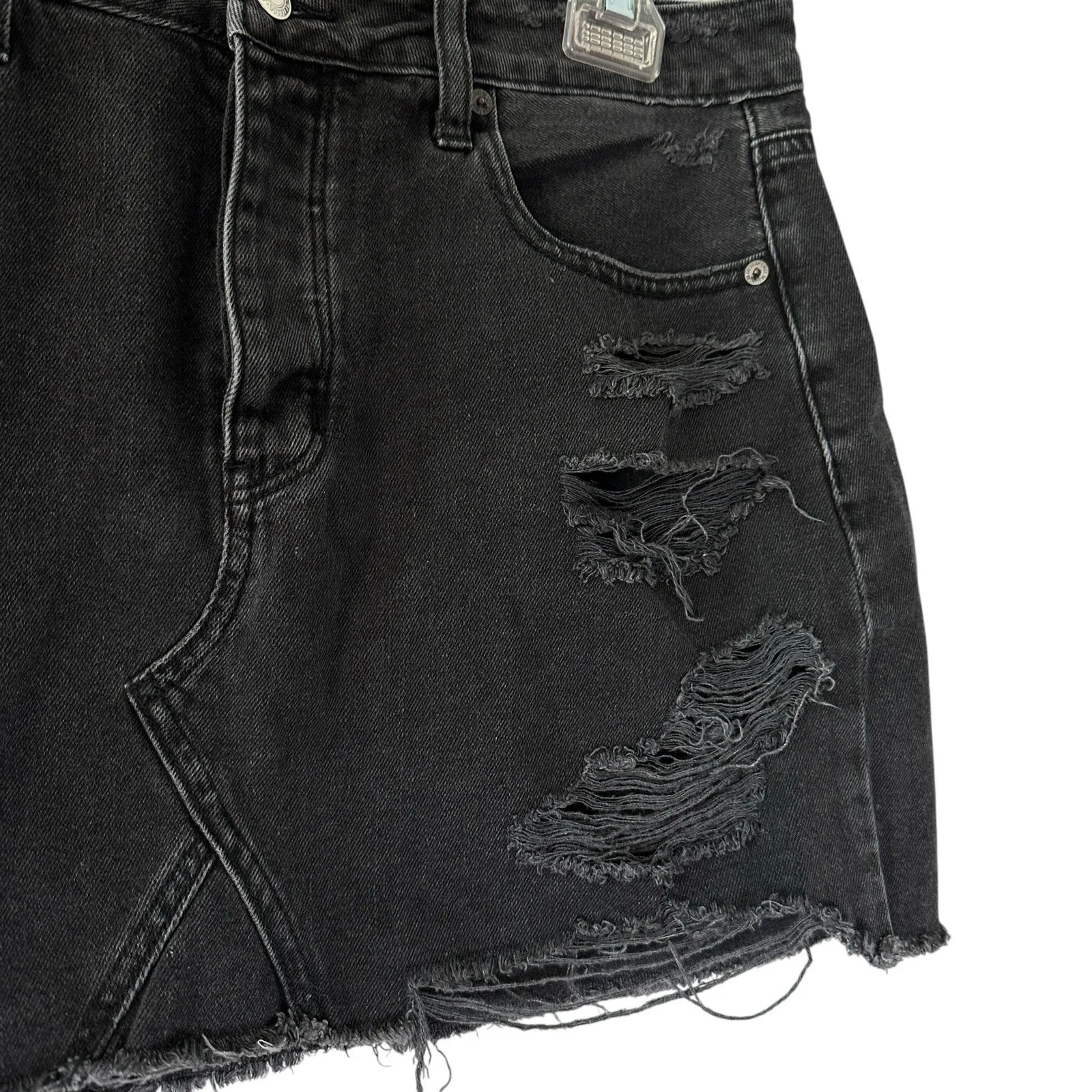 AE Women's Sz 12 Distressed Black Denim Mini‎ Skirt Festival Indie Boho Style - Image 5