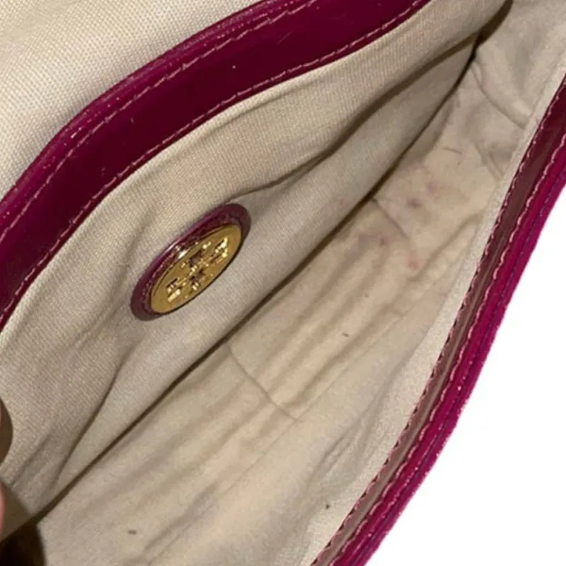 Tory Burch Robinson Crossbody Purse – Raspberry Pink with Gold Chain Strap - Image 7