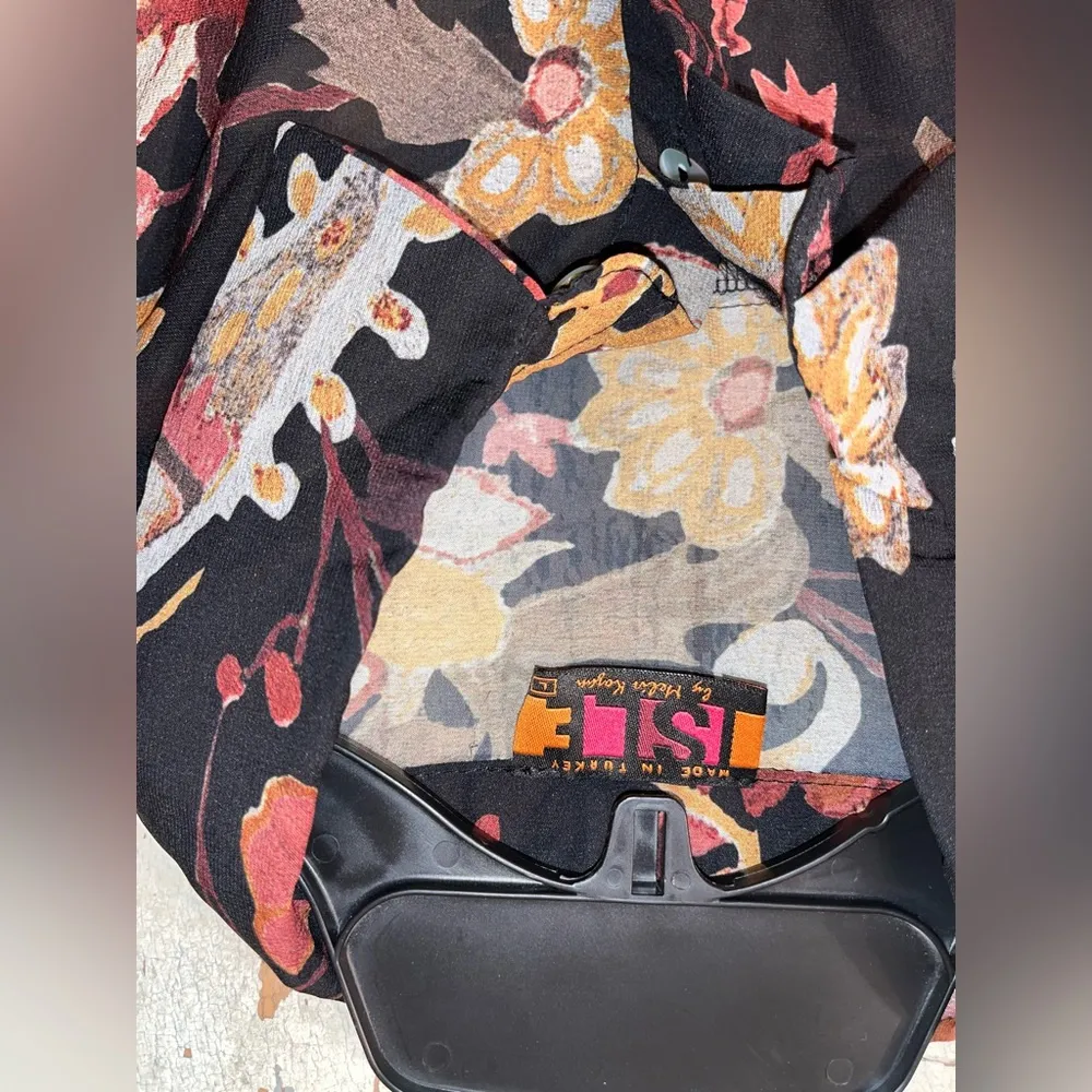 Isle by Melis Kozan sheer Button down cardigan dress size L belted Black Size L - Image 6