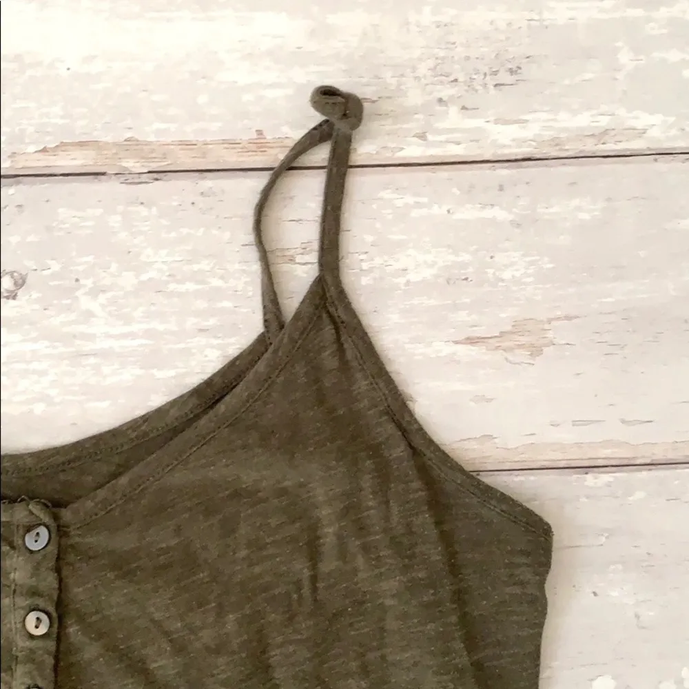 Old Navy Tank Top Henley Elastic Waist Tie XS Olive Green Shirt Small - Image 4