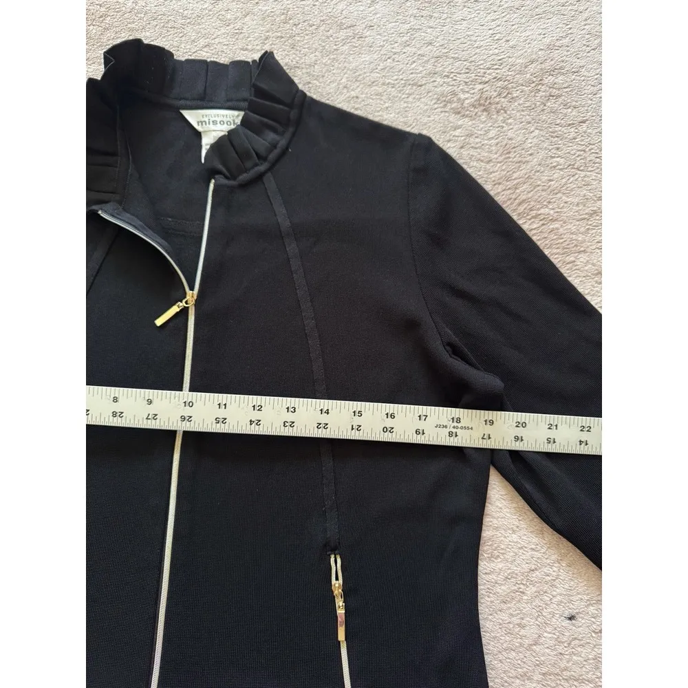 Misook Black Twill Knit Collared Zip Up‎ Sweater Jacket Blazer Office Size S - Image 4