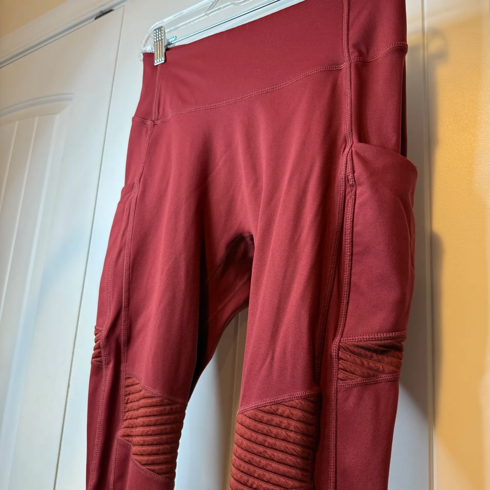 Fabletics Set/2 Burgundy Moto Ribbed High Waist Pocket Leggings Women's Size S # - Image 4