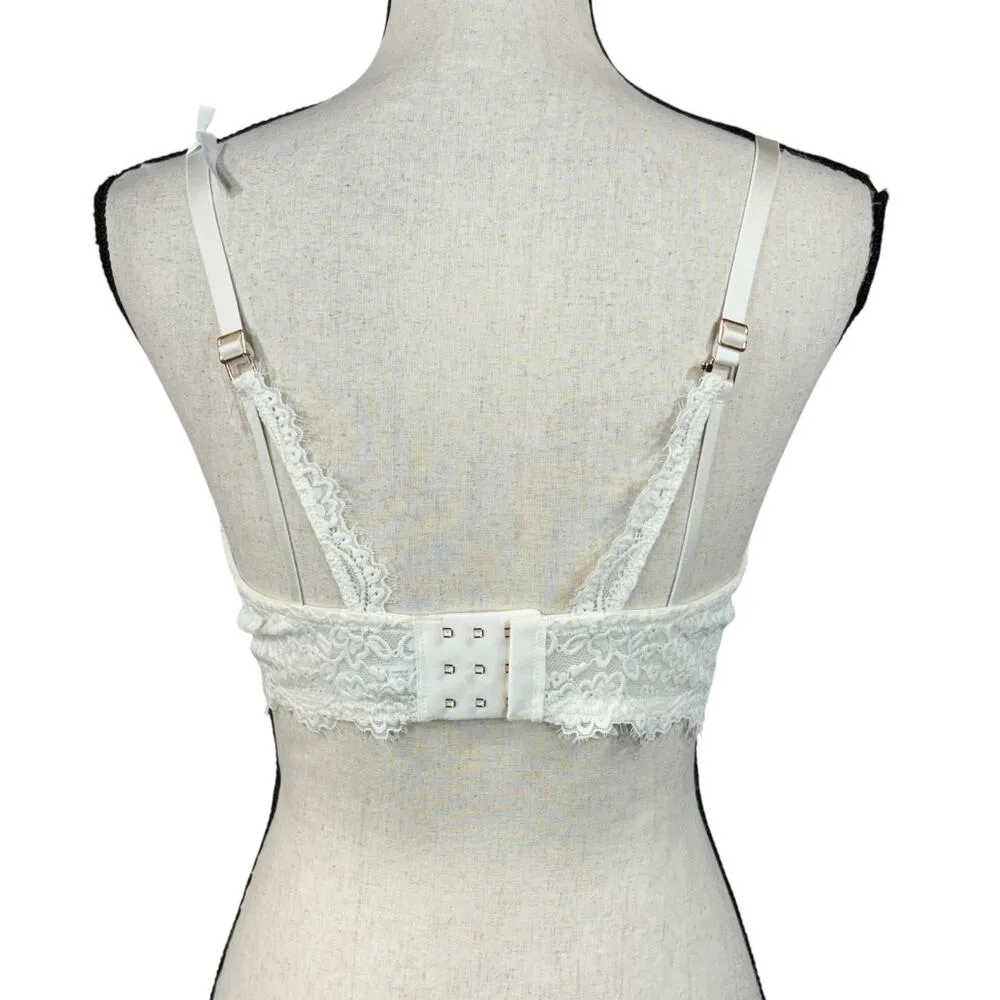 Aerie SZ 36C Balconette Bra Floral Lace Adjustable Molded Cups Underwire Cream - Image 4