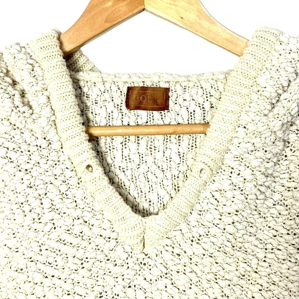 POL Popcorn Oversized Sweater Boucle Knit Hoodie Tunic S Cream Lagenlook Cozy - Image 2