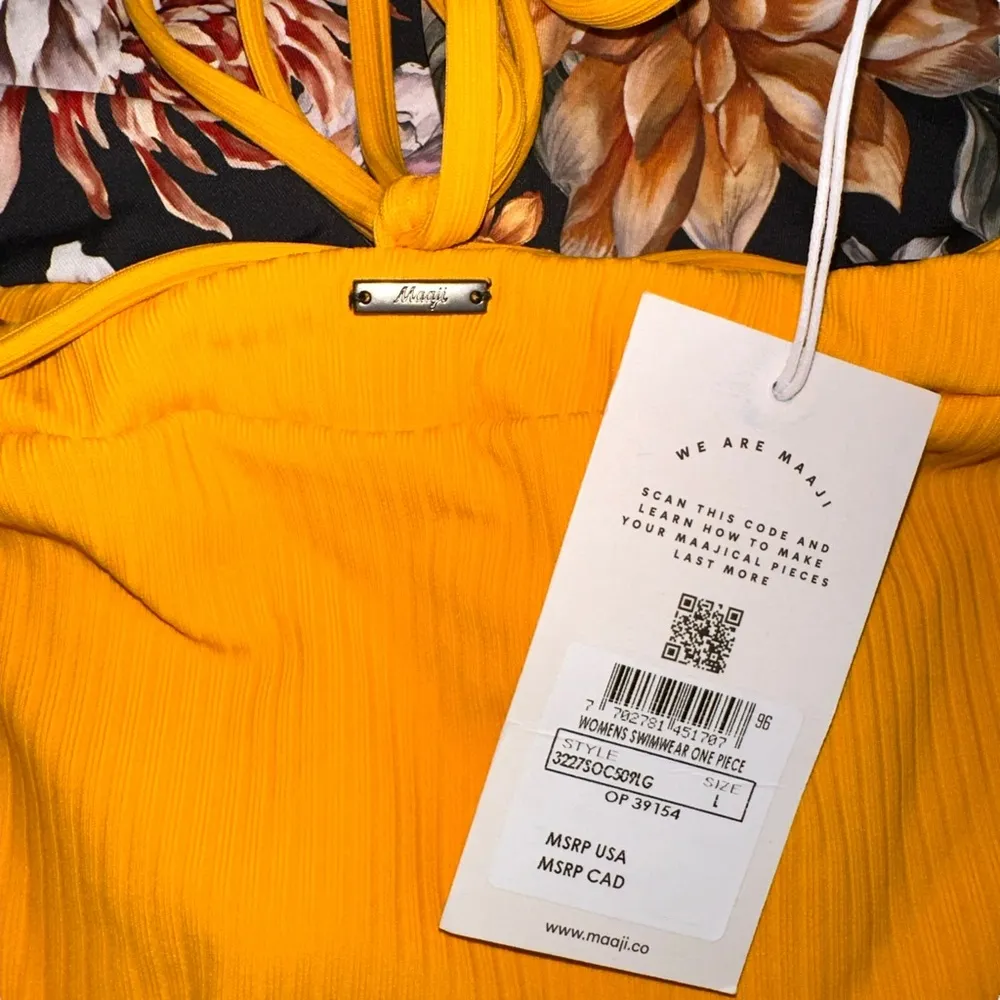 NWT Maaji Honey Safari Plunge One Piece Yellow Floral Reversible Swimsuit LARGE - Image 8