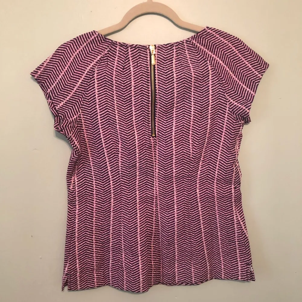 Southern Tide Blouse Blue Night Pink & Blue Chevron Herringbone Sz 0 NWT - Image 9