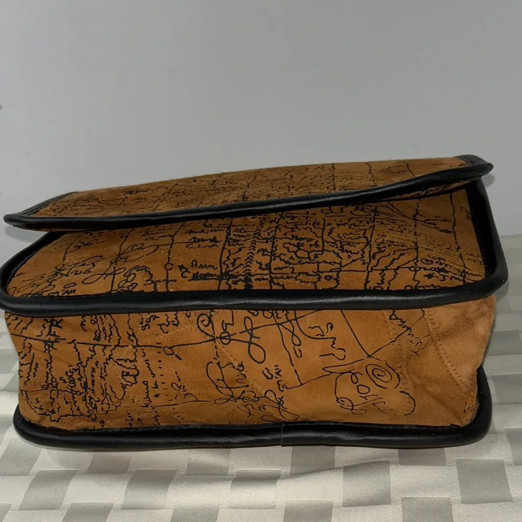 Brown and Black Map Suede Leather Shoulder Bag - Image 8