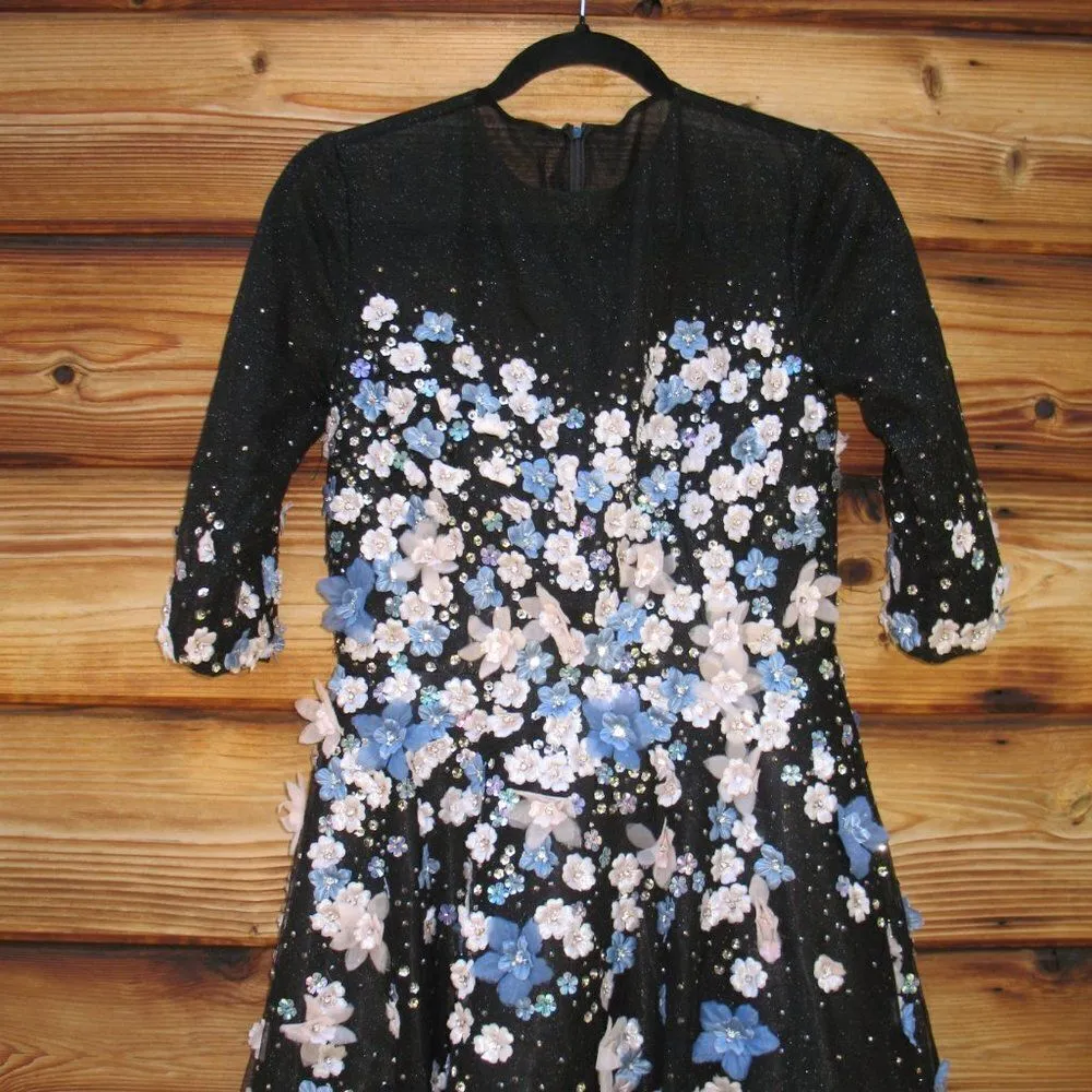 Mac Duggal Womens 11161 FLORAL EMBROIDERED A-LINE TEA-LENGTH COCKTAIL DRESS Blac - Image 9