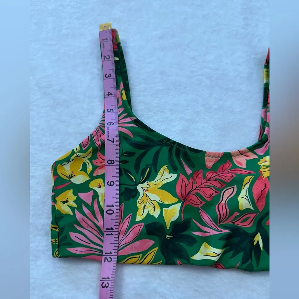Old Navy Green and Pink Bikini Top with Tropical Print Swimsuit - Image 7
