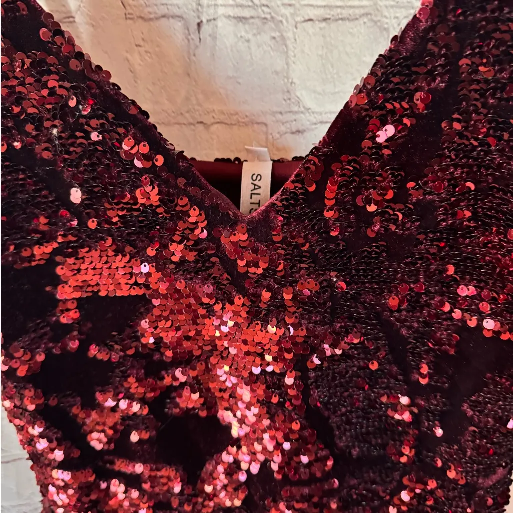 Salty Crushed Deep Red burgundy Sequin Mini Dress - Image 7