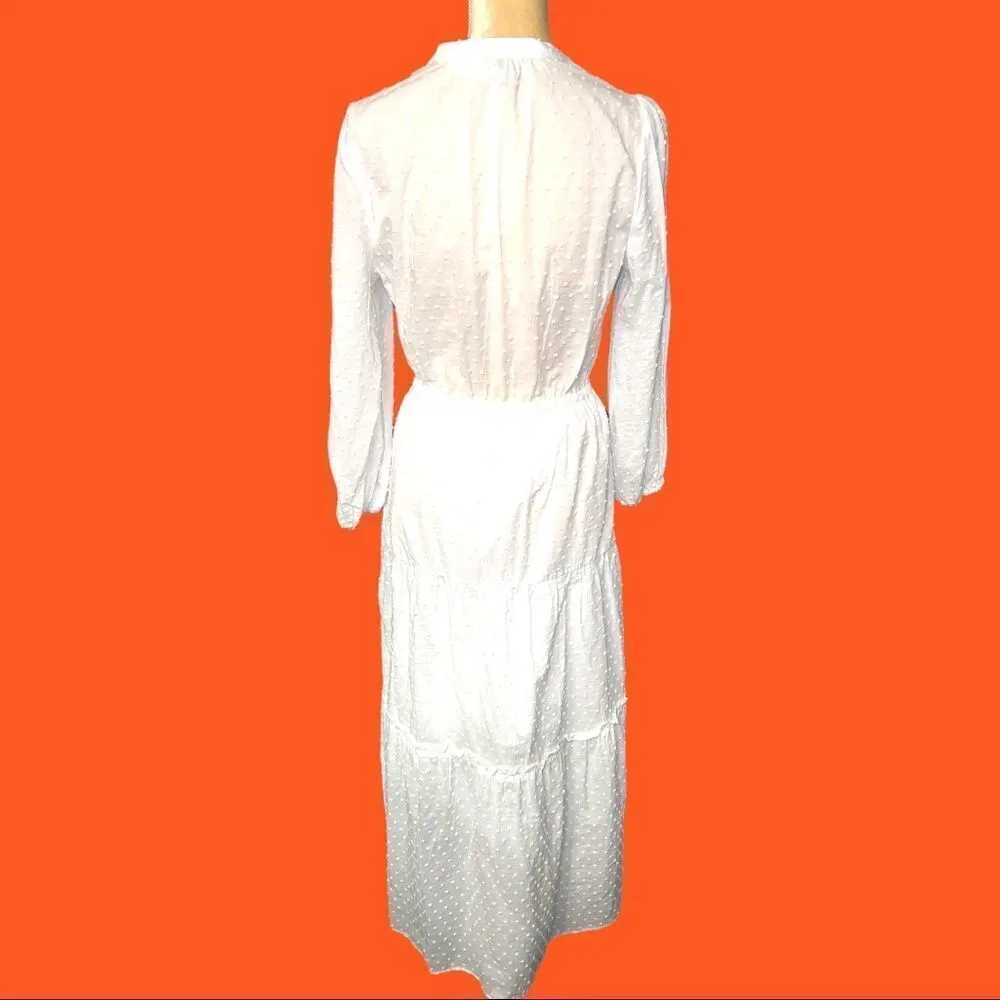 A new day long white cotton summery dress with Swiss dots and drawstring… - Image 8