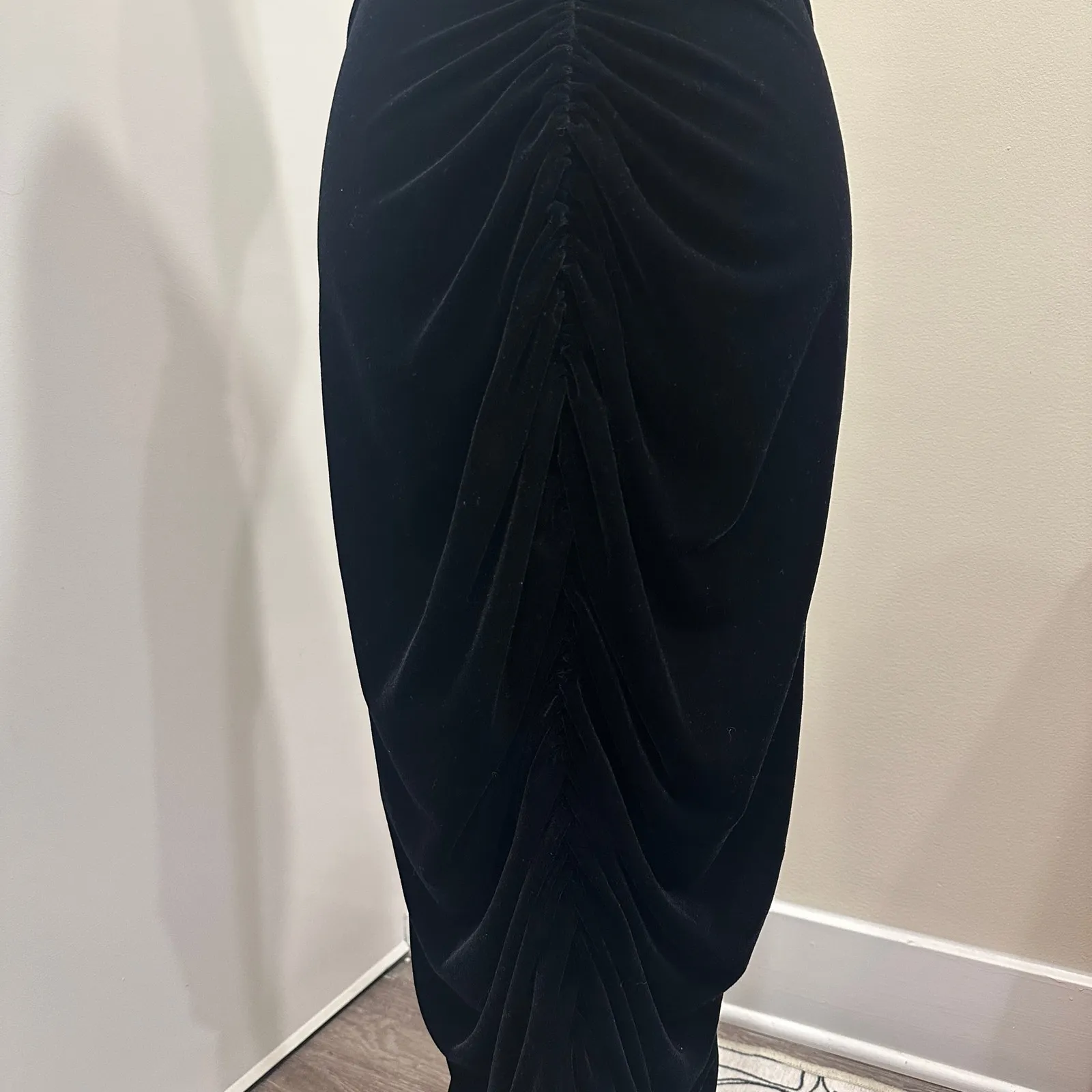 VTG 90s Jessica McClintock Black Velvet Strapless Turtle Reverse Halter Gown S - Image 7