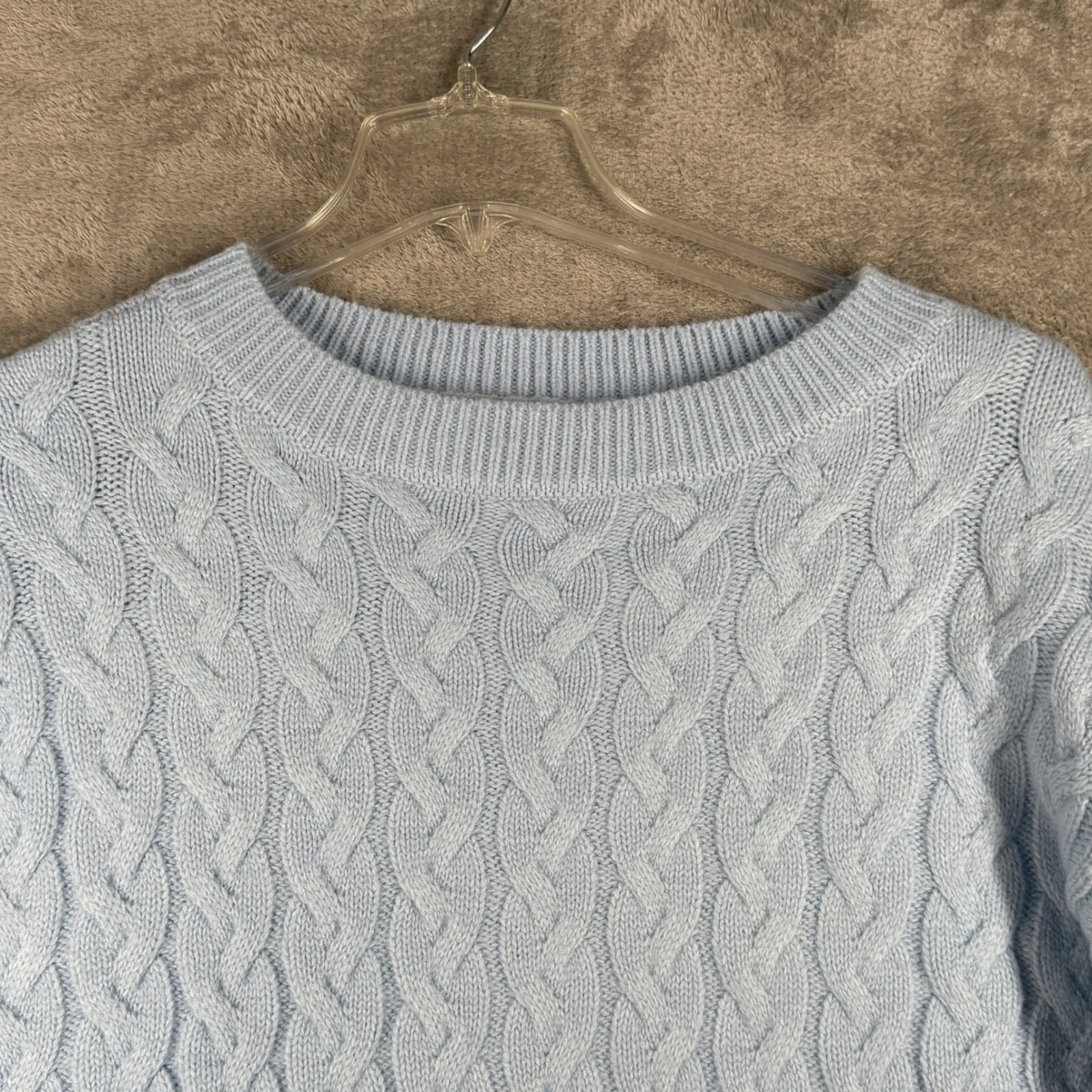 Peace Love World Sweater Cable Knit Pullover Crew Neck Warm Winter‎ Blue XS - Image 4