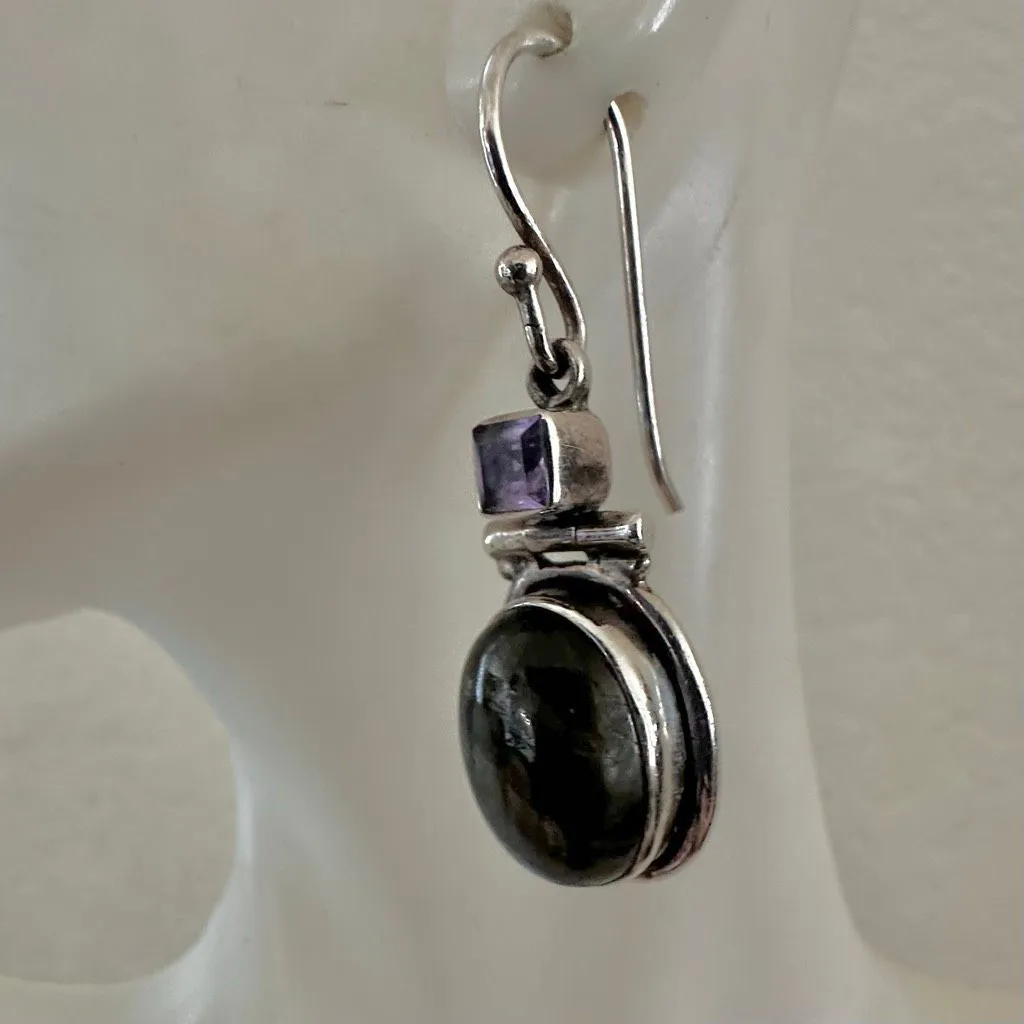Sterling Silver Labradorite & Amethyst Dangle Earrings - Image 6
