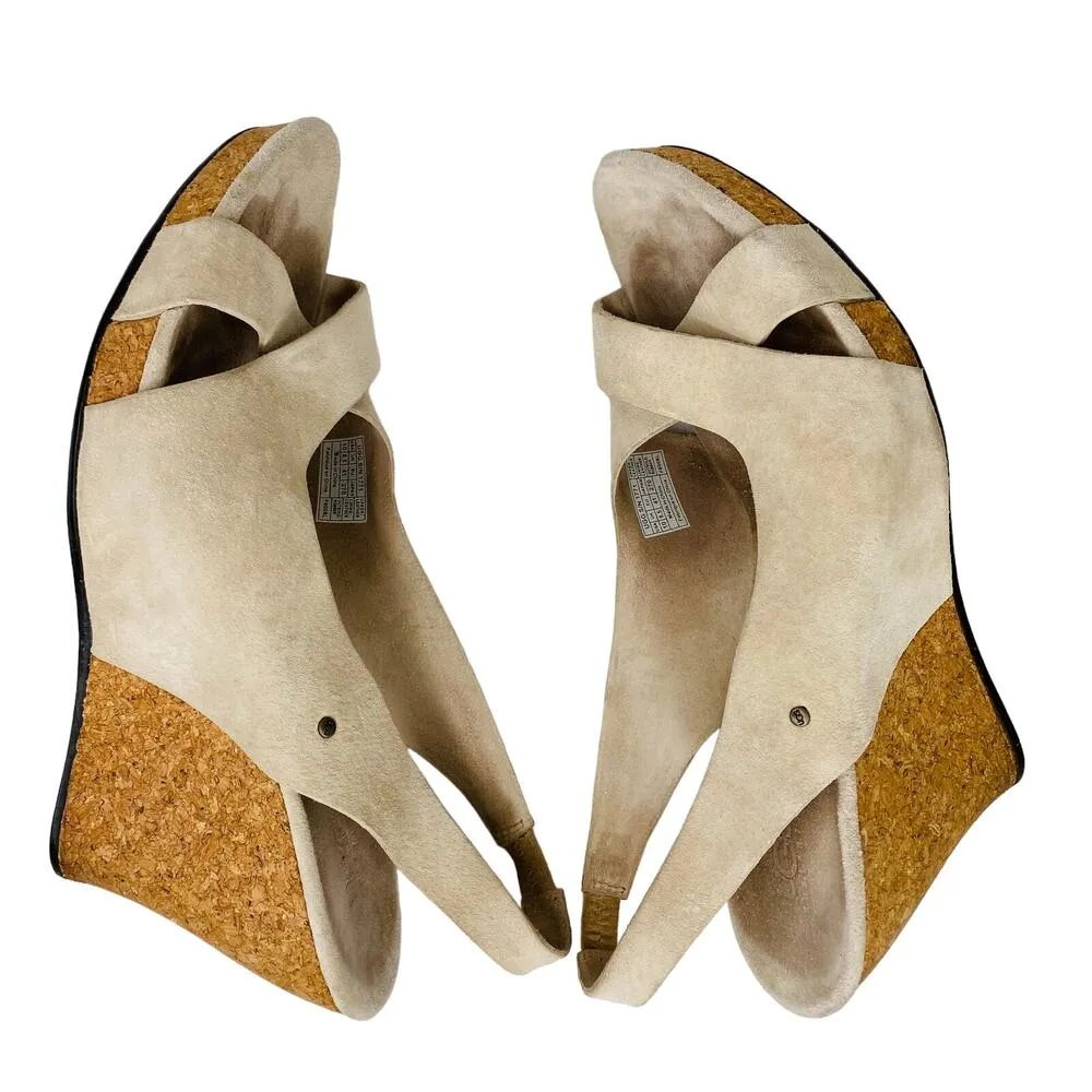 Ugg Hazel Sandals Suede 10 Beige Cork Wedge 4" Heels - Image 7