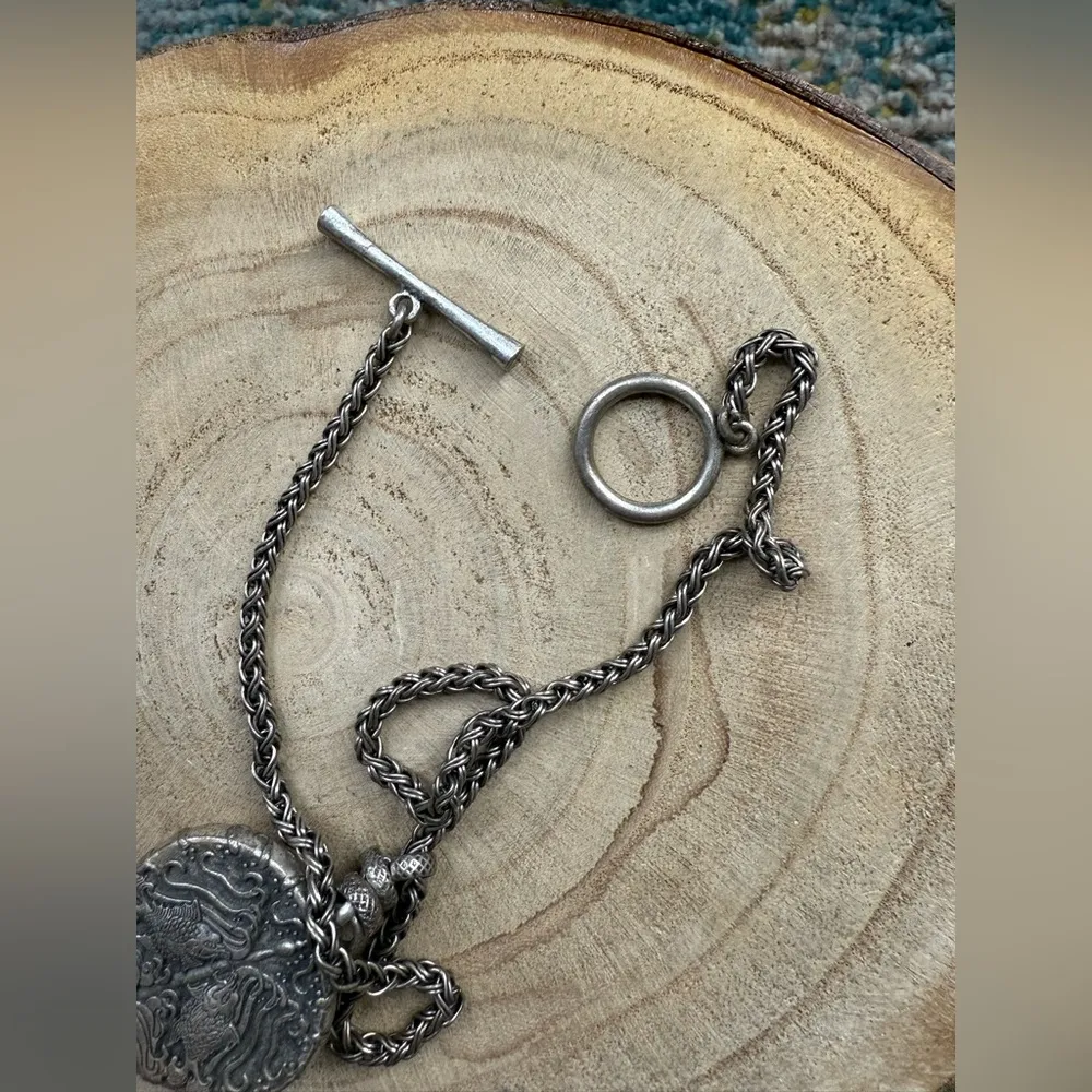 Vintage Y2K Lucky Brand red marble silver chain pendant necklace White - Image 7