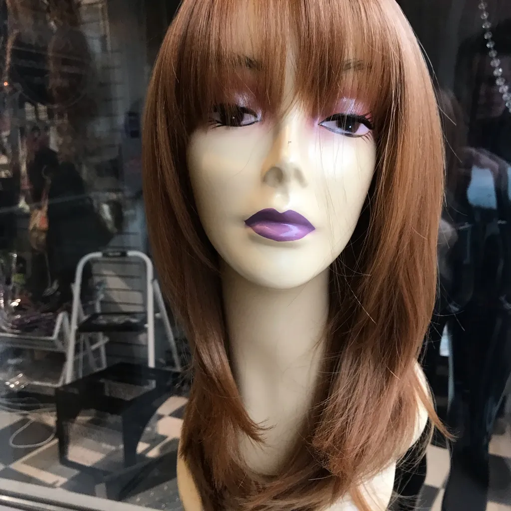 Copper brown wig layered bangs skin top Wig Size 14 - Image 4