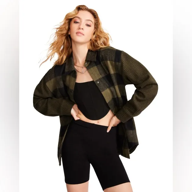 Steve Madden Sophia Plaid Flannel Button-Up Shirt Jacket Shacket Small - Image 2