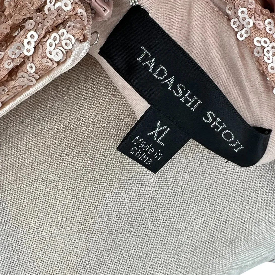 Tadashi Shoji Off-the-Shoulder Sequined Gown Champagne‎ Rose Gold Size XL - Image 13