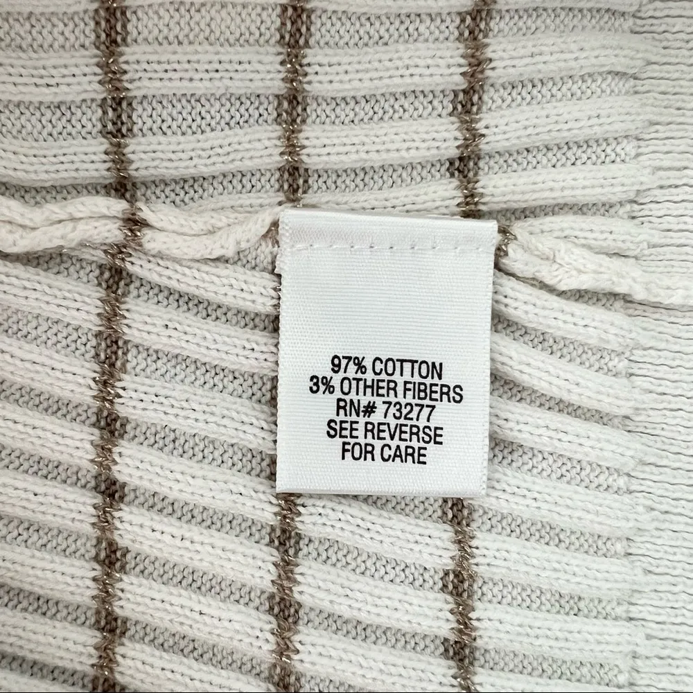 Croft & Barrow Neutral Off White Cream Ribbed Knit Striped Turtleneck Sweater M - Image 7