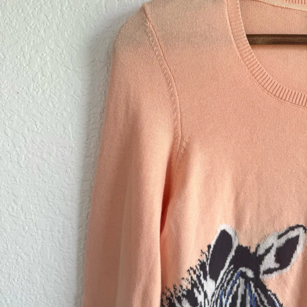 Anthropologie Monogram Peach Quagga Zebra Embroidered Pullover Sweater Medium - Image 5