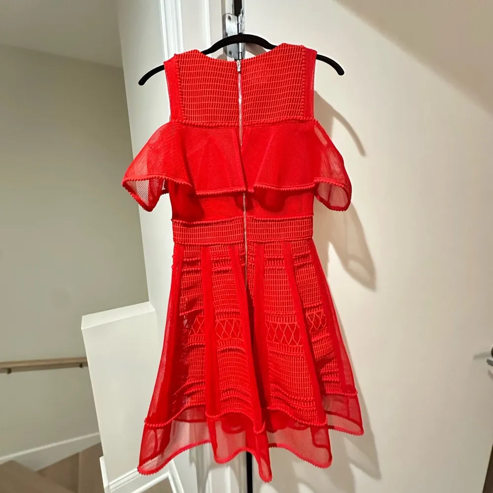 Maje  red mesh dress with ruffle sleeves and pleated detailing Size 2/EU38 - Image 11