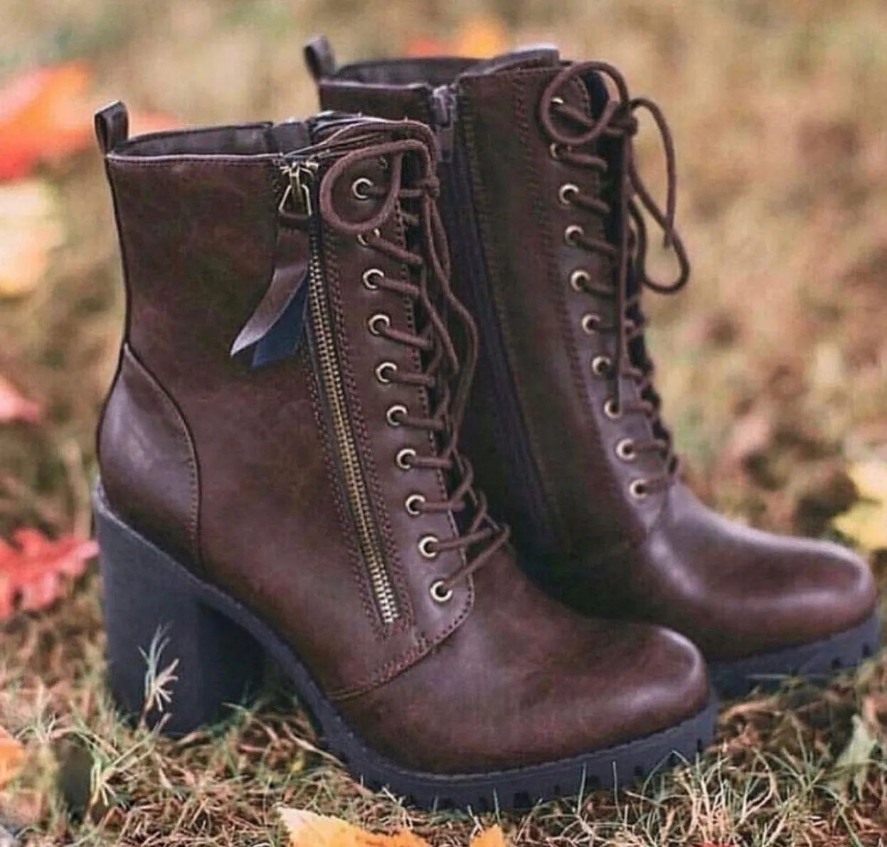 Brown Lace Up Combat Boots - Image 2