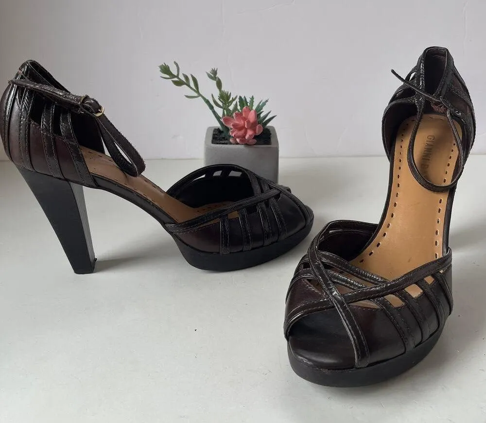 GIANNI BINI Jasmine Peep Toe Platform Heels Womens Shoes Size 9.5M Brown Strap - Image 16