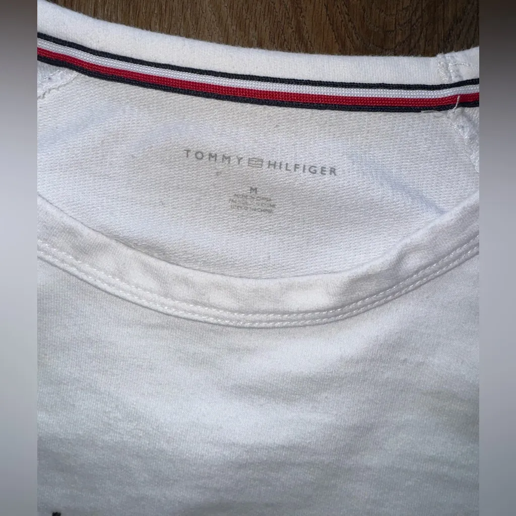 Tommy Hilfiger White Sweatshirt with Red and Navy Logo - Image 3