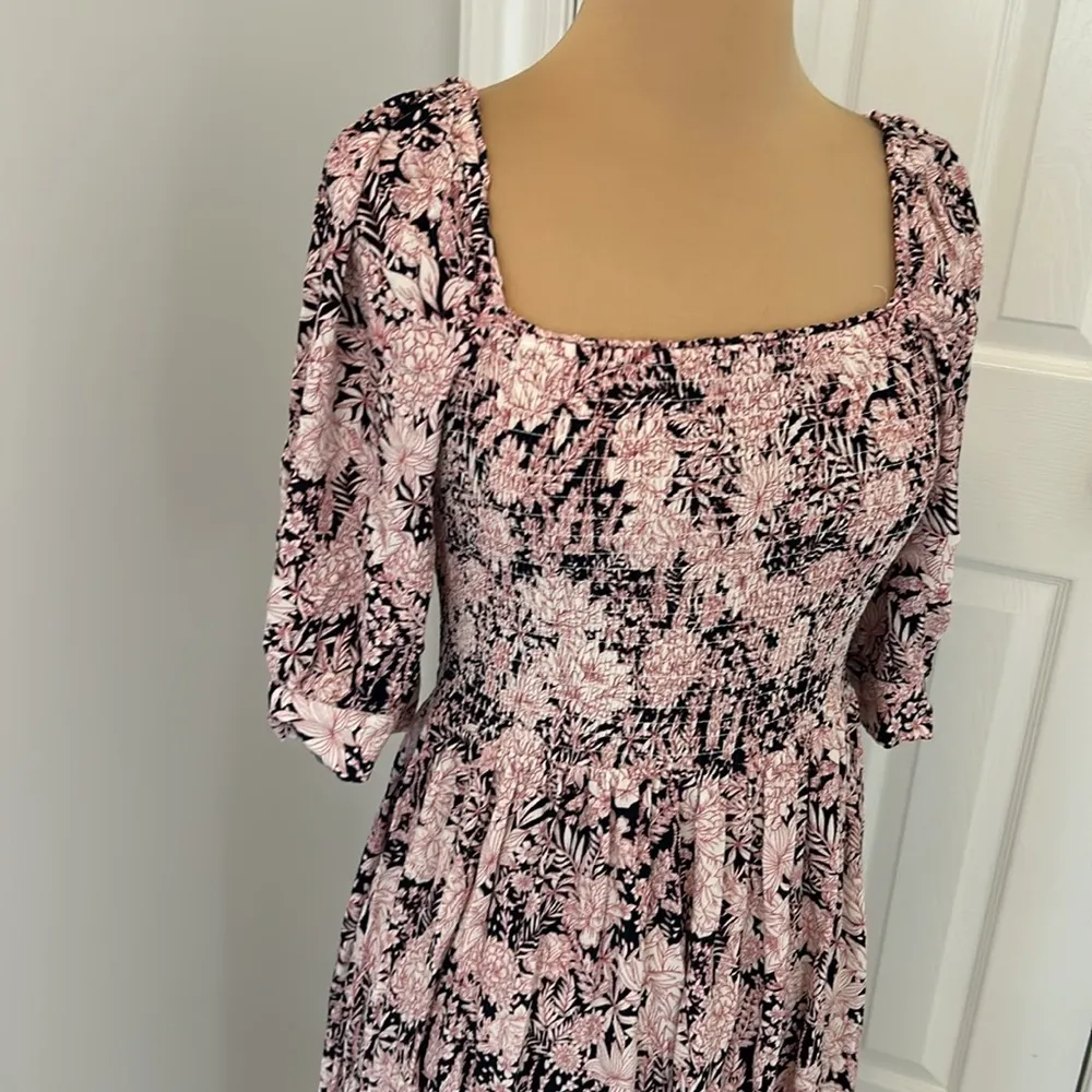 Something Navy Floral Smocked Maxi/Midi Dress Pink Navy - Image 6