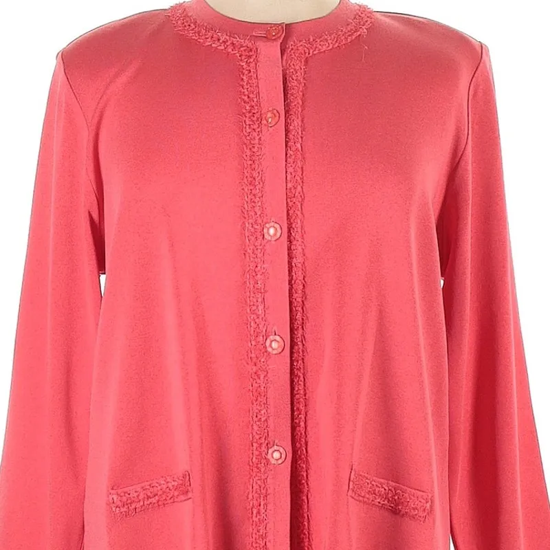 Misook Long Sleeve Embroidered Knit Button Up Cardigan Sweater Pink Plus Size 2X - Image 4