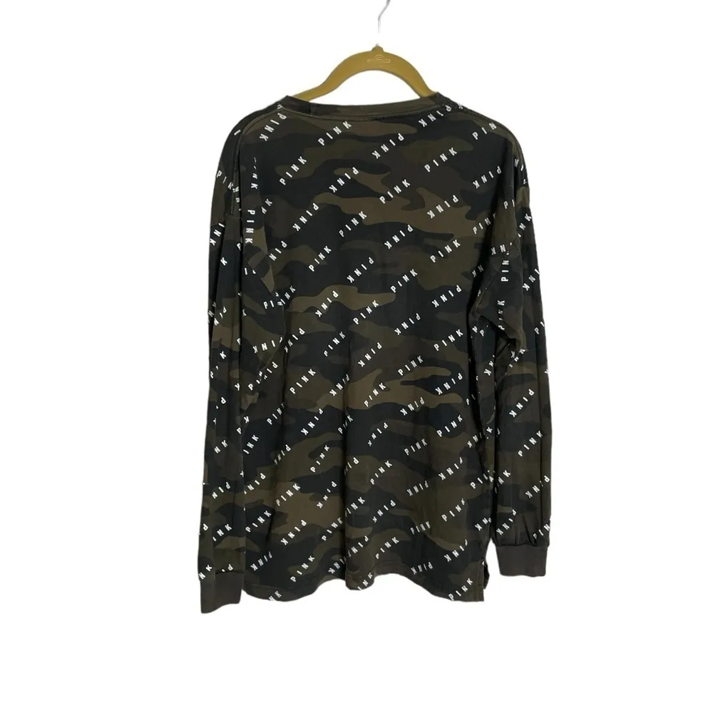 Victoria Secret Pink Green Camo Long Sleeve Logo Shirt Small - Image 6