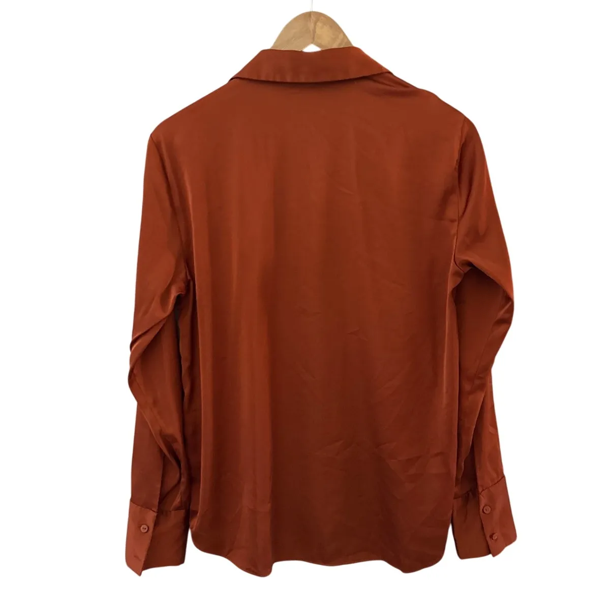 Abercrombie & Fitch Long Sleeve Satin Button Up Shirt Copper Size Small - Image 3