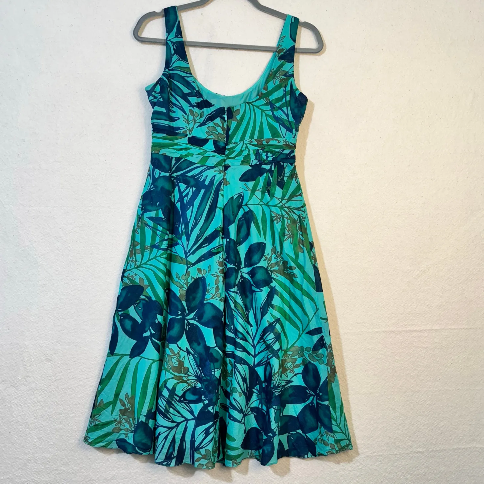 Evan Picone Sleeveless Tropical Print Teal Blue Midi Dress Size 8 Cotton Lined - Image 2