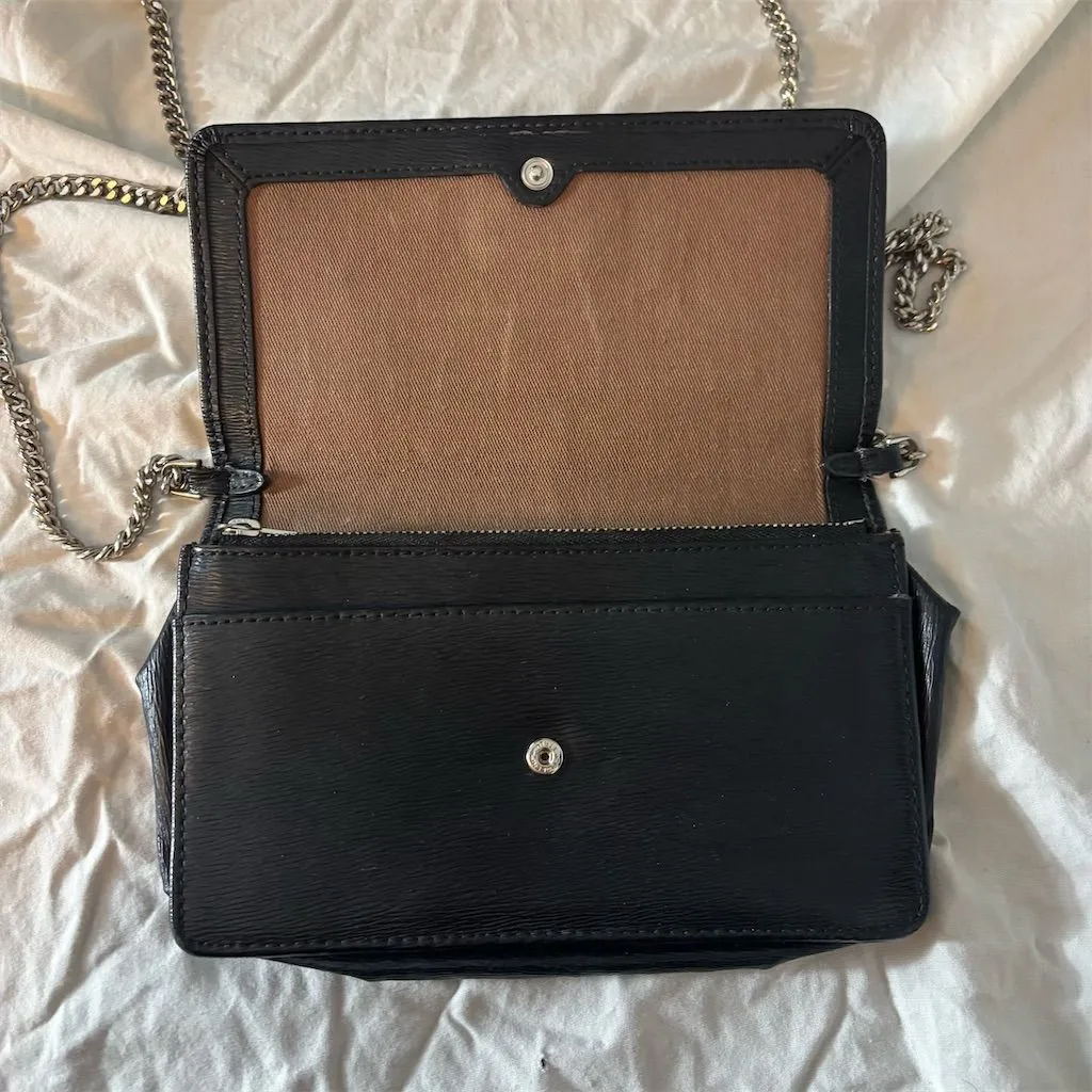 Lauren Ralph Lauren Black Leather Chain Shoulder Bag Clutch Wallet - Image 5