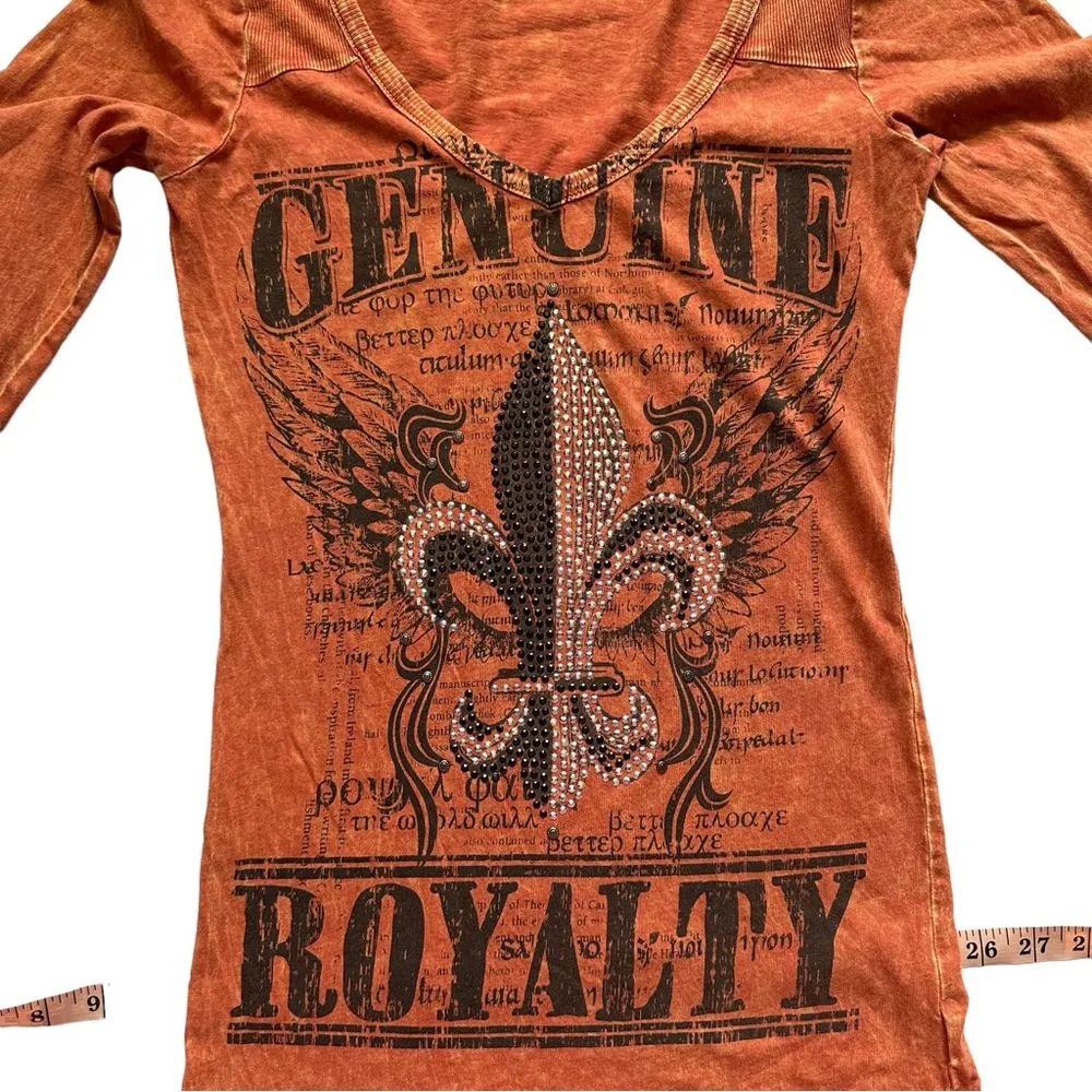 Buckle  Genuine Royalty Orange Long Sleeve V Neck Orange Top Small - Image 5