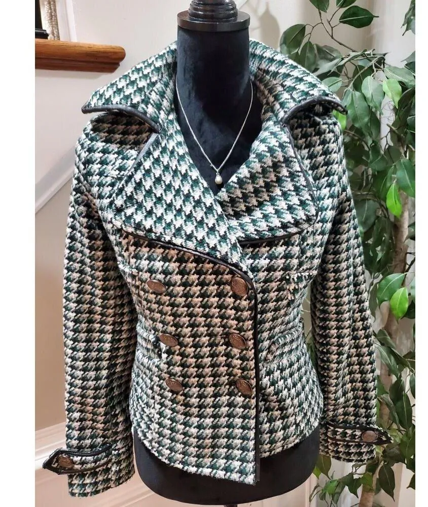 JOUJOU Women's White & Green Polyester Double Breasted Long Sleeve Coat Size XS - Image 9