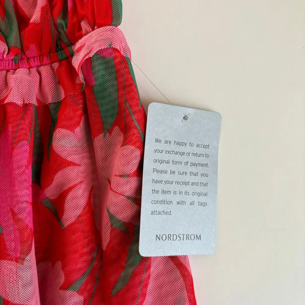 Maisie Red and Pink Floral Print Mesh Midi Dress Women’s Size Medium NWT - Image 5