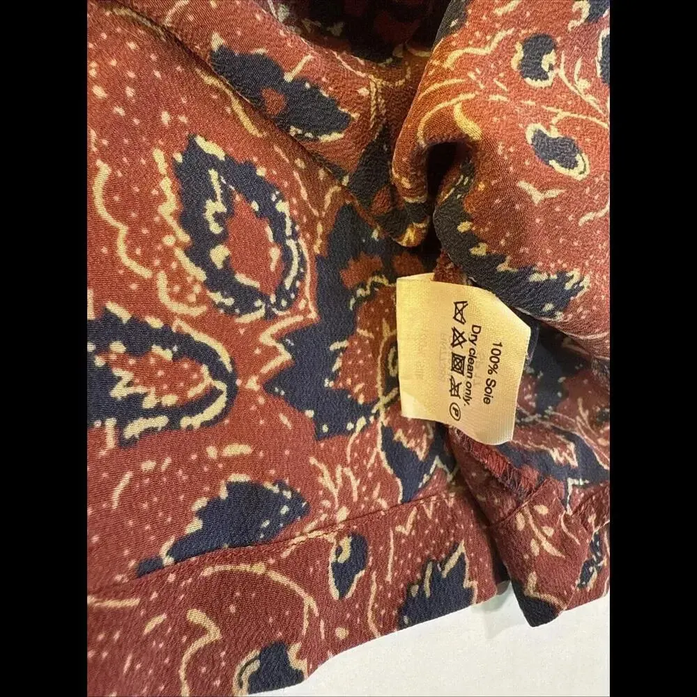 Madewell Floral Boho Hippie Rustic Equestrian Front Knot Silk Blouse Large - Image 3