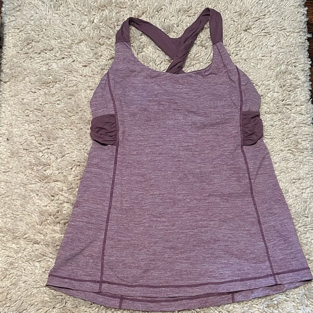 Women’s  Spin Me Twist Back Workout Tank Heathered Purple - Image 3