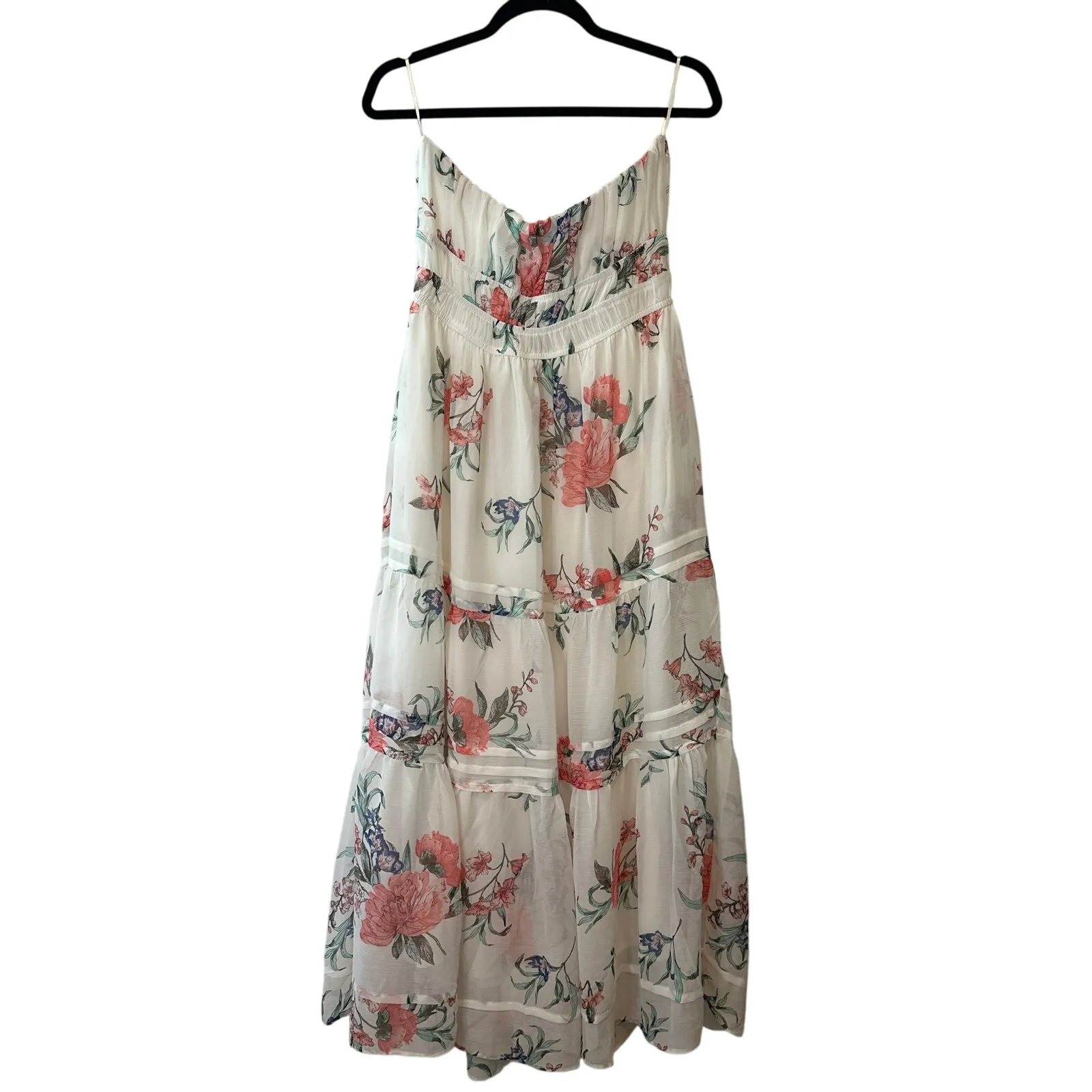 Anthropologie Somerset Strapless Floral Chiffon Midi Dress Ivory NWT Size L - Image 4