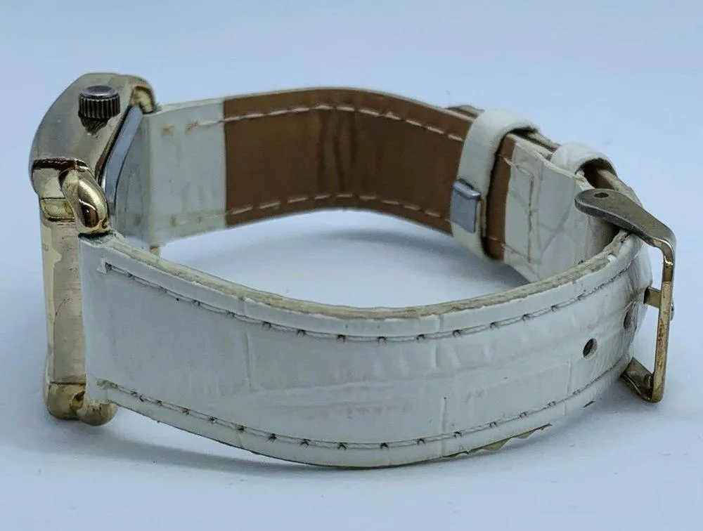 Bella & rose 27mm womens gold tone watch MOP dial white leather strap runs - Image 3