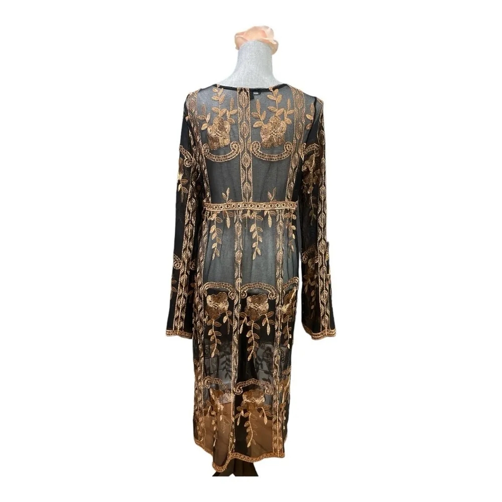 Haute Monde Kimono Duster
Robe Jacket Women Size L Bronze Embroidery Boho Retro - Image 3