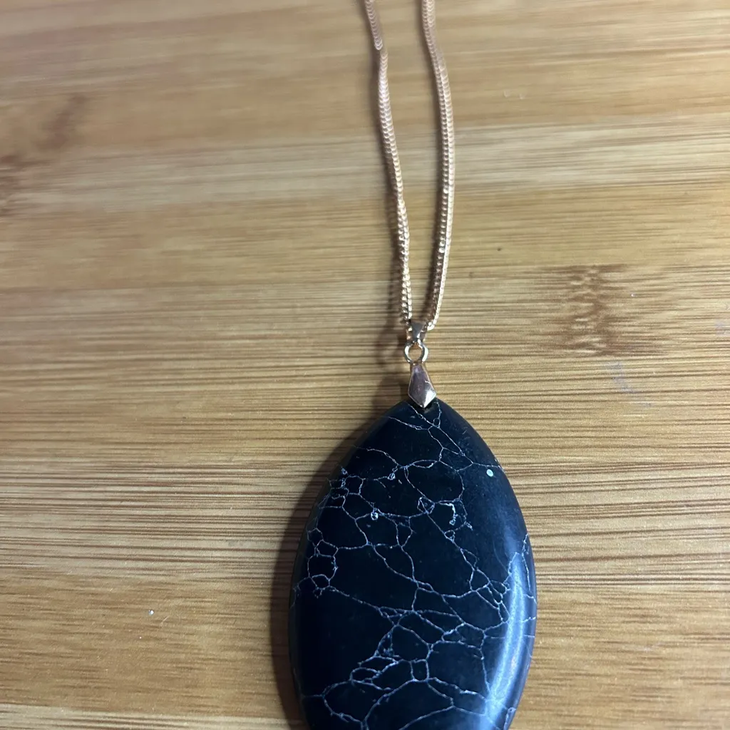 Gold and Black Pendant Necklace and Earring Set - Image 2