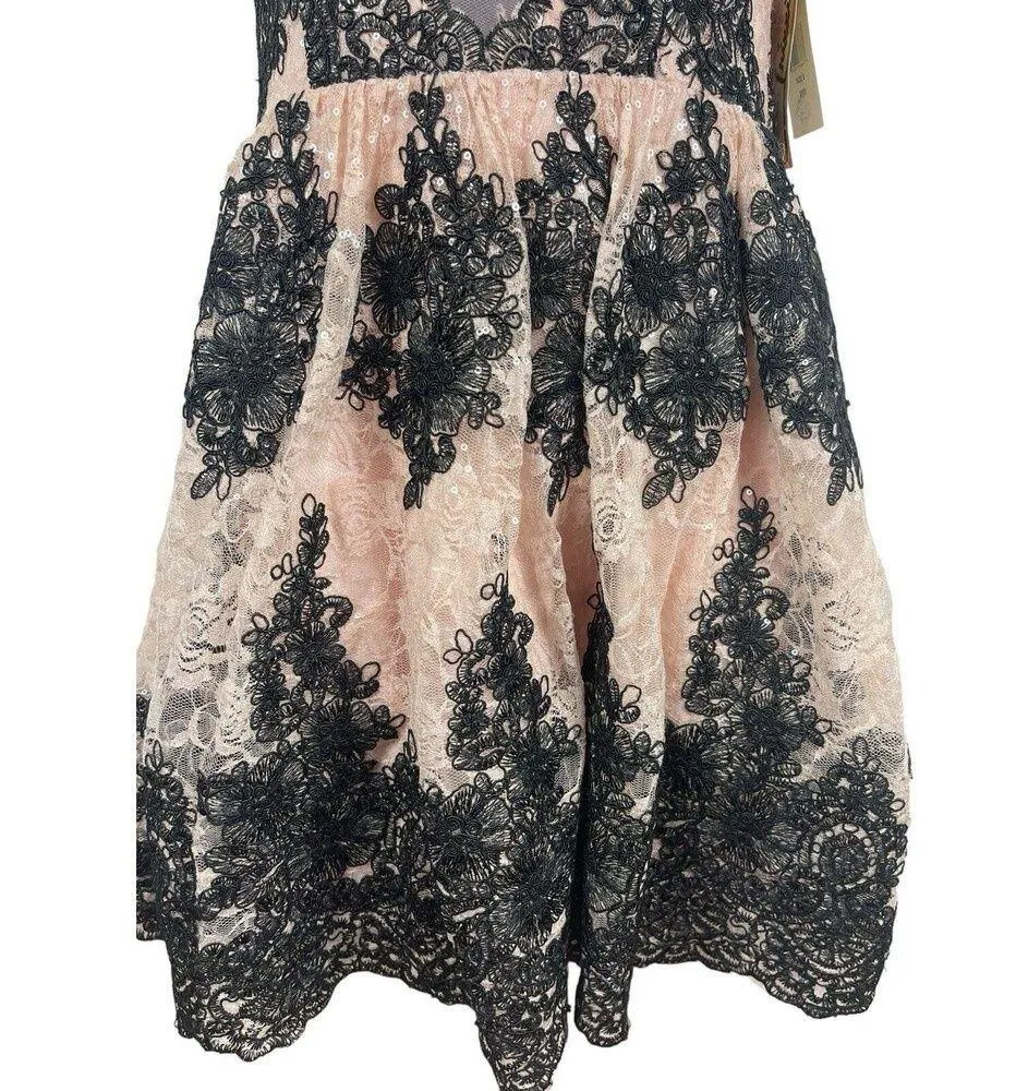 Trixie Pink Blk Sequined Floral Strapless Fit & Flare Party Formal Dress 3 NWT Size undefined - Image 4