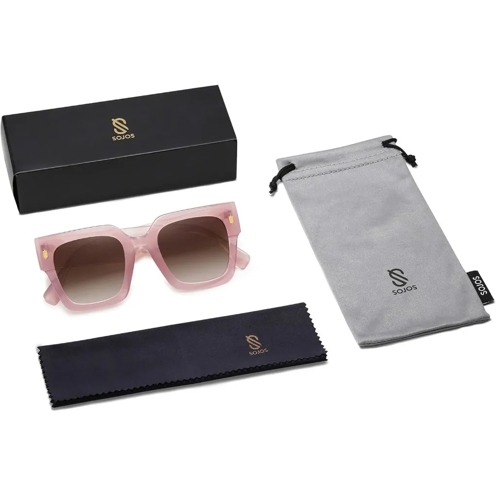Women's Milky Pink Frame/Brown Grading Lens Vintage Oversized Square Sunglasses - Image 7