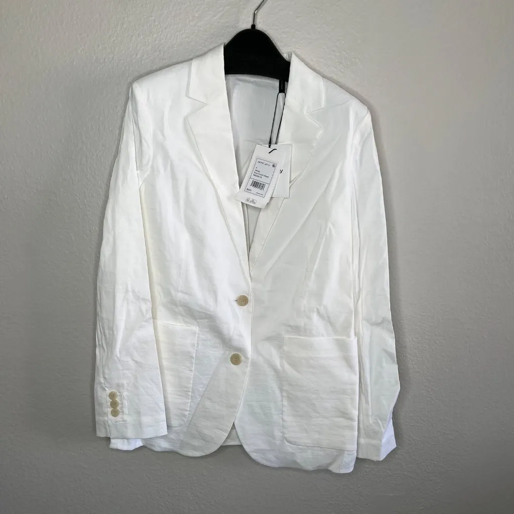 Theory Womens White Minimalist Linen Blend Blazer Size 4 Eco Crunch Wash - Image 6