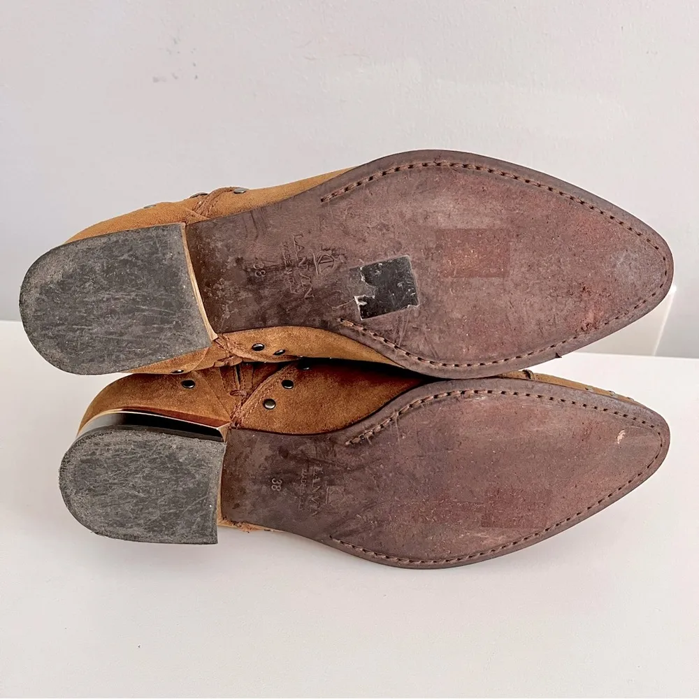 Lanvin Studded Camel Tan Suede Flat Chelsea Boots, Size 38 - Image 7