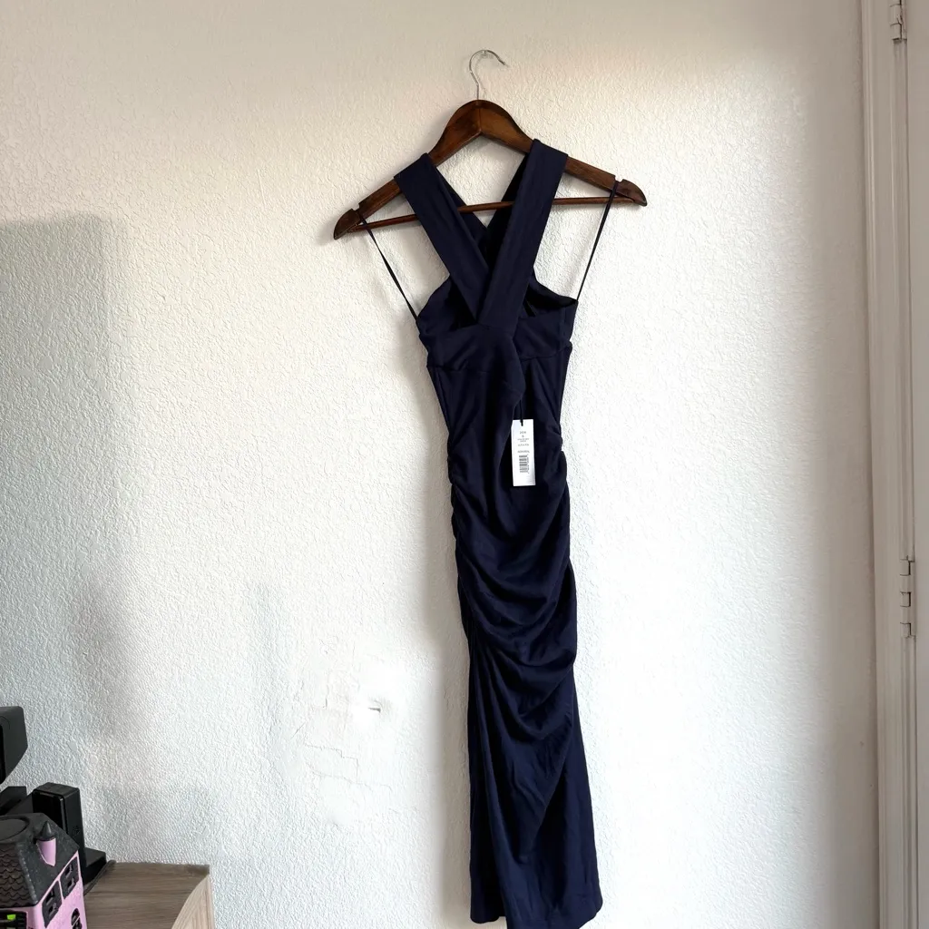 NEW Michael Stars Womens Dress Navy Blue Opaline Ribbed Halter Size Small - Image 3