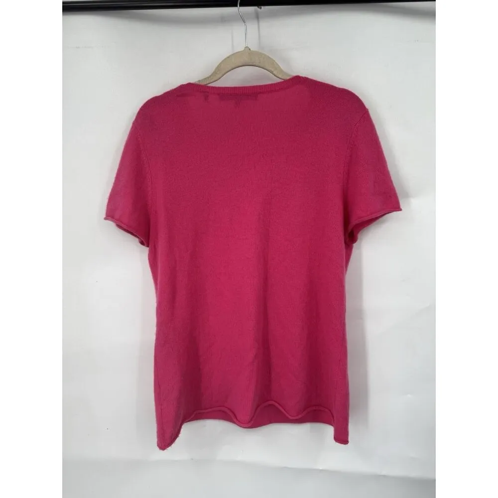 Badgley Mischka 100% Cashmere Top Women Medium‎ Pink Barbie Preppy Beaded Neck - Image 2